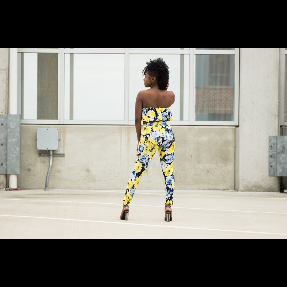 Yellow Floral Print Ruffle Top - Picture 4 of 6